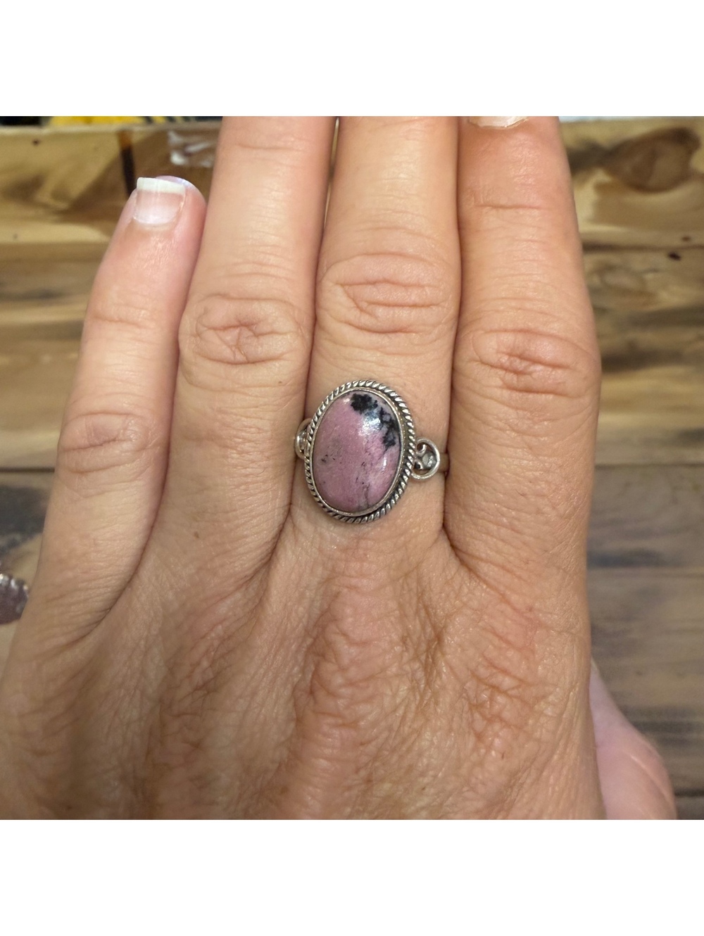 Southwestern Rhodonite sterling silver ring size 8 vintage